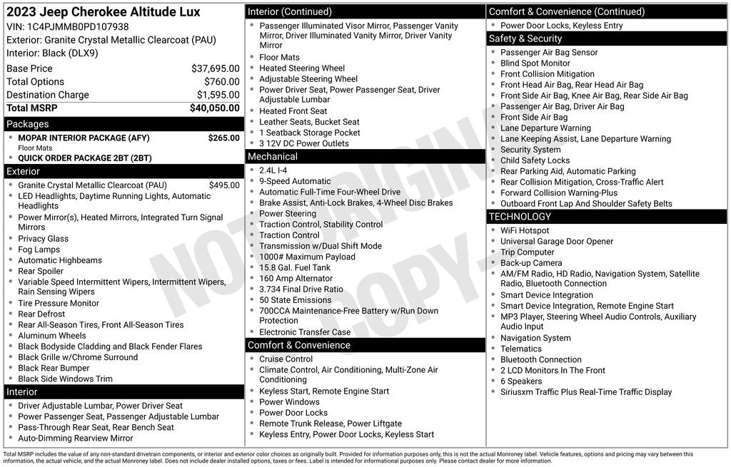 Used 2023 Jeep Cherokee Altitude Lux w/ Mopar Interior Package AWD/4WD image 33