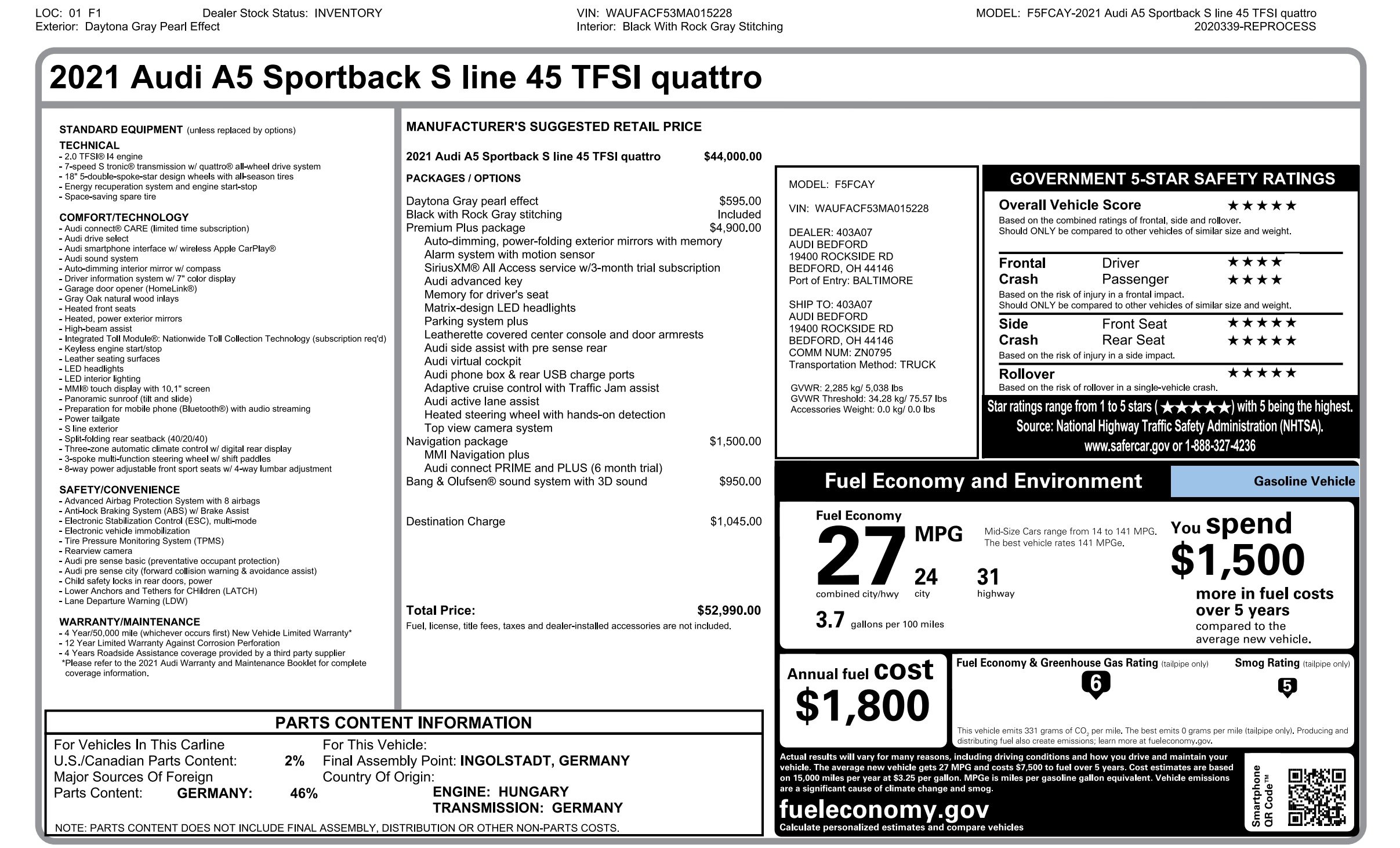 Used 2021 Audi A5 2.0T Premium Plus w/ Premium Plus image 5