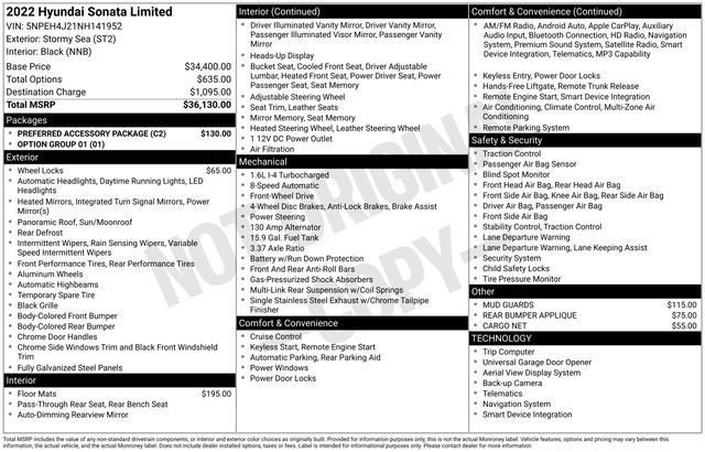 Used 2022 Hyundai Sonata Limited w/ Preferred Accessory Package image 10
