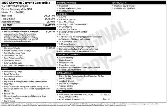 Used 2002 Chevrolet Corvette Convertible w/ Preferred Equipment Group2 RWD image 34
