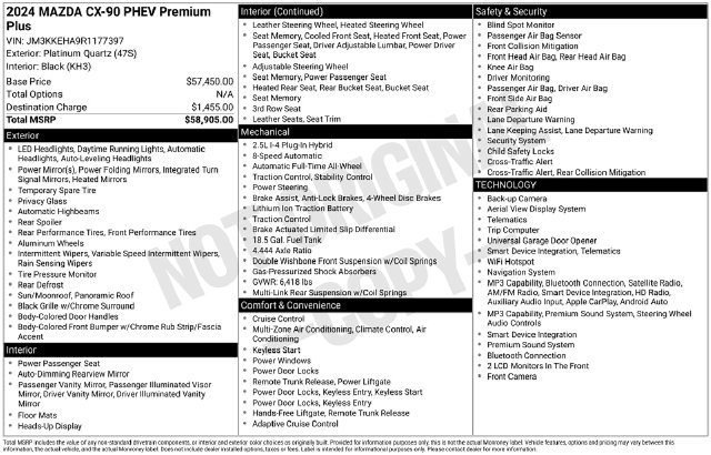 Certified 2024 MAZDA CX-90 Plug-In Hybrid w/ Premium Plus AWD/4WD image 35