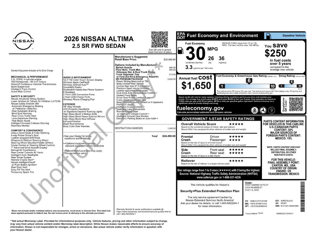 New 2026 Nissan Altima 2.5 SR w/ SR Premium Package FWD image 3