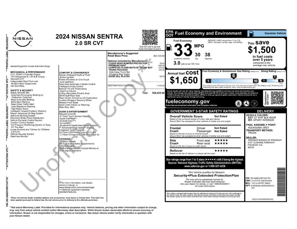 Used 2024 Nissan Sentra SR w/ Trunk Package FWD image 1