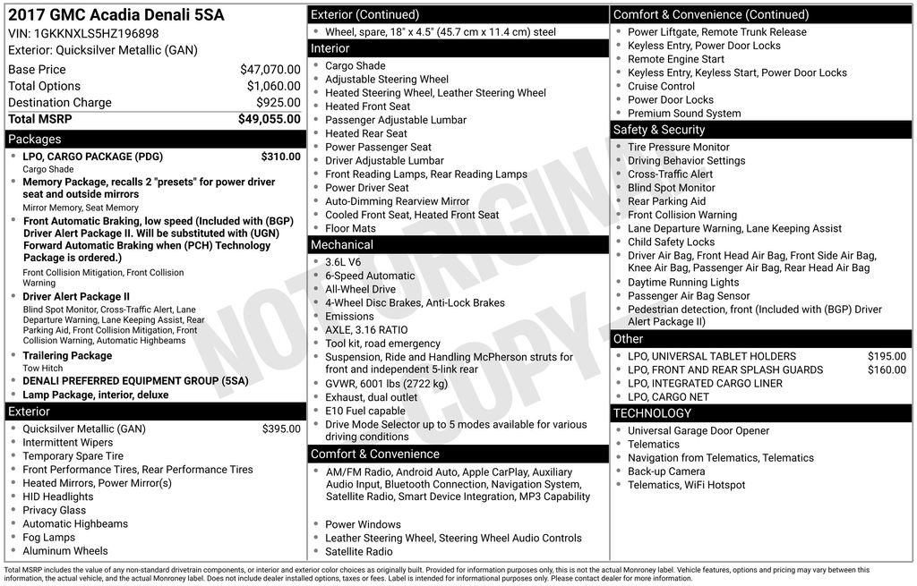 Used 2017 GMC Acadia Denali w/ LPO, Cargo Package image 5