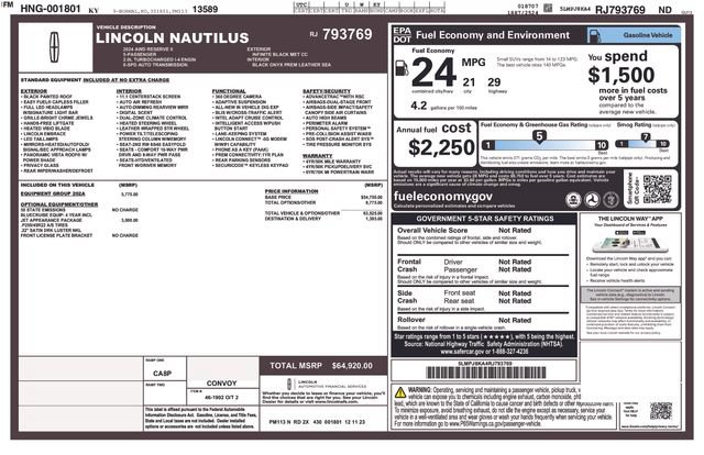 Used 2024 Lincoln Nautilus Reserve w/ Equipment Group 202A AWD/4WD image 30