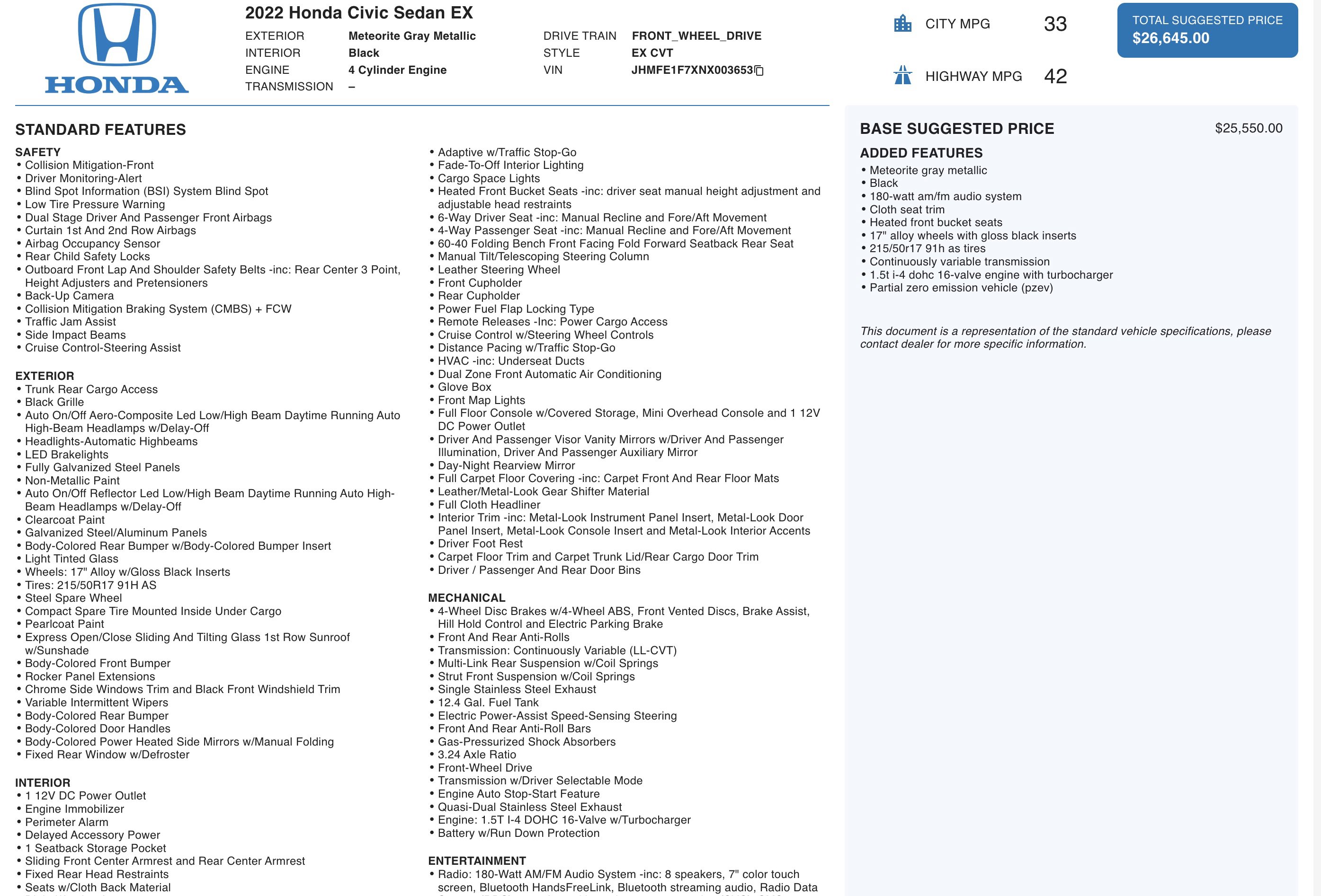 Used 2022 Honda Civic EX image 5