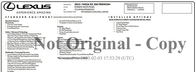 Used 2023 Lexus RX 350 Premium Plus w/ Cold Area Package image 2