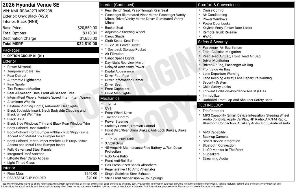 New 2026 Hyundai Venue SE FWD image 22