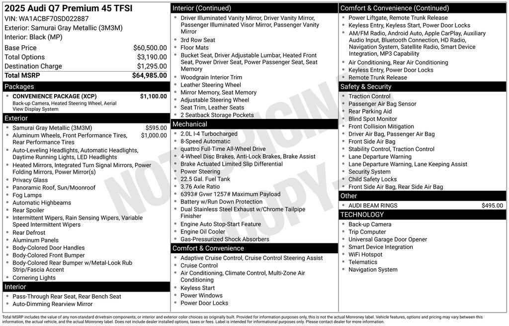 Certified 2025 Audi Q7 2.0T Premium w/ Convenience Package image 29
