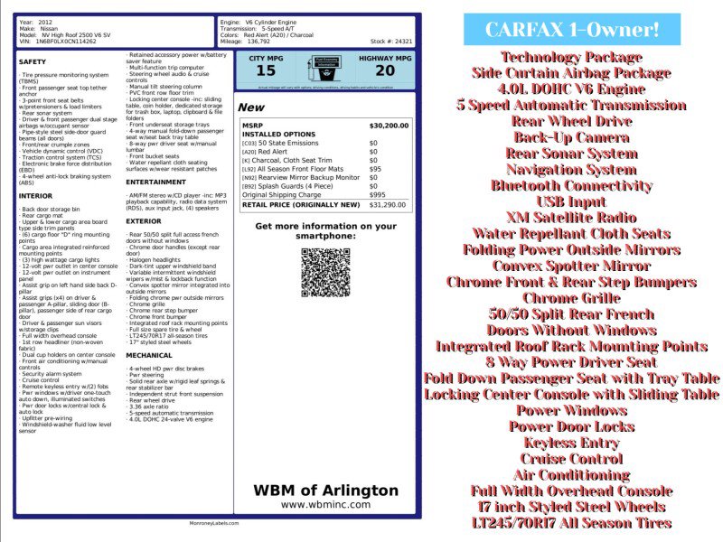 Used 2012 Nissan NV 2500 SV image 2