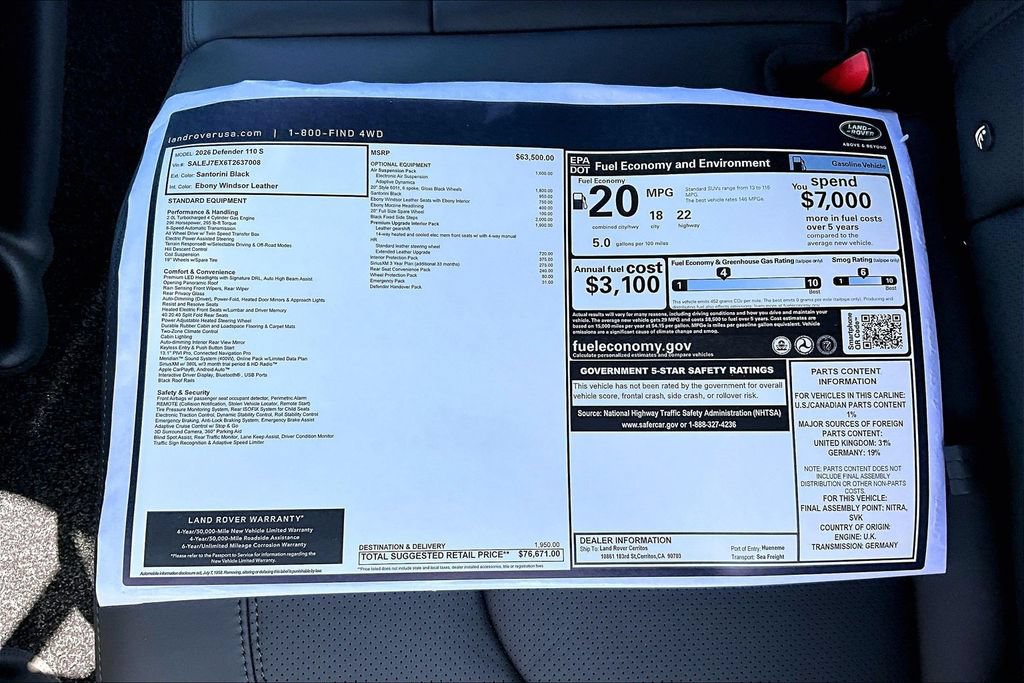 New 2026 Land Rover Defender 110 S AWD/4WD image 14
