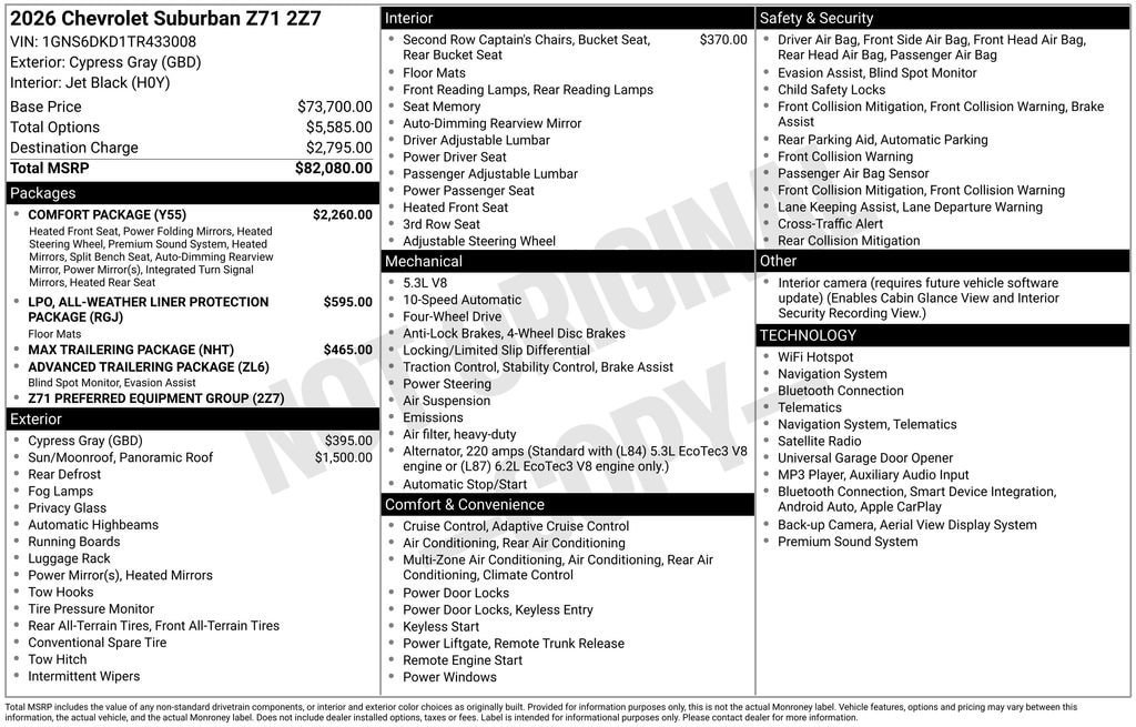 New 2026 Chevrolet Suburban Z71 w/ Comfort Package AWD/4WD image 4