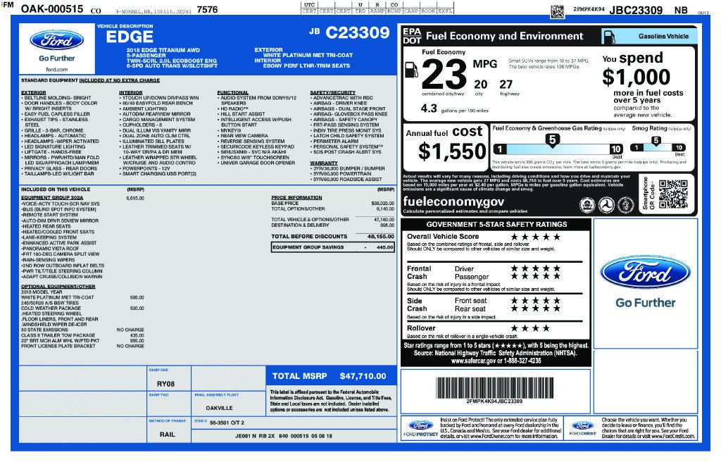 Certified 2018 Ford Edge Titanium w/ Equipment Group 302A AWD/4WD image 3