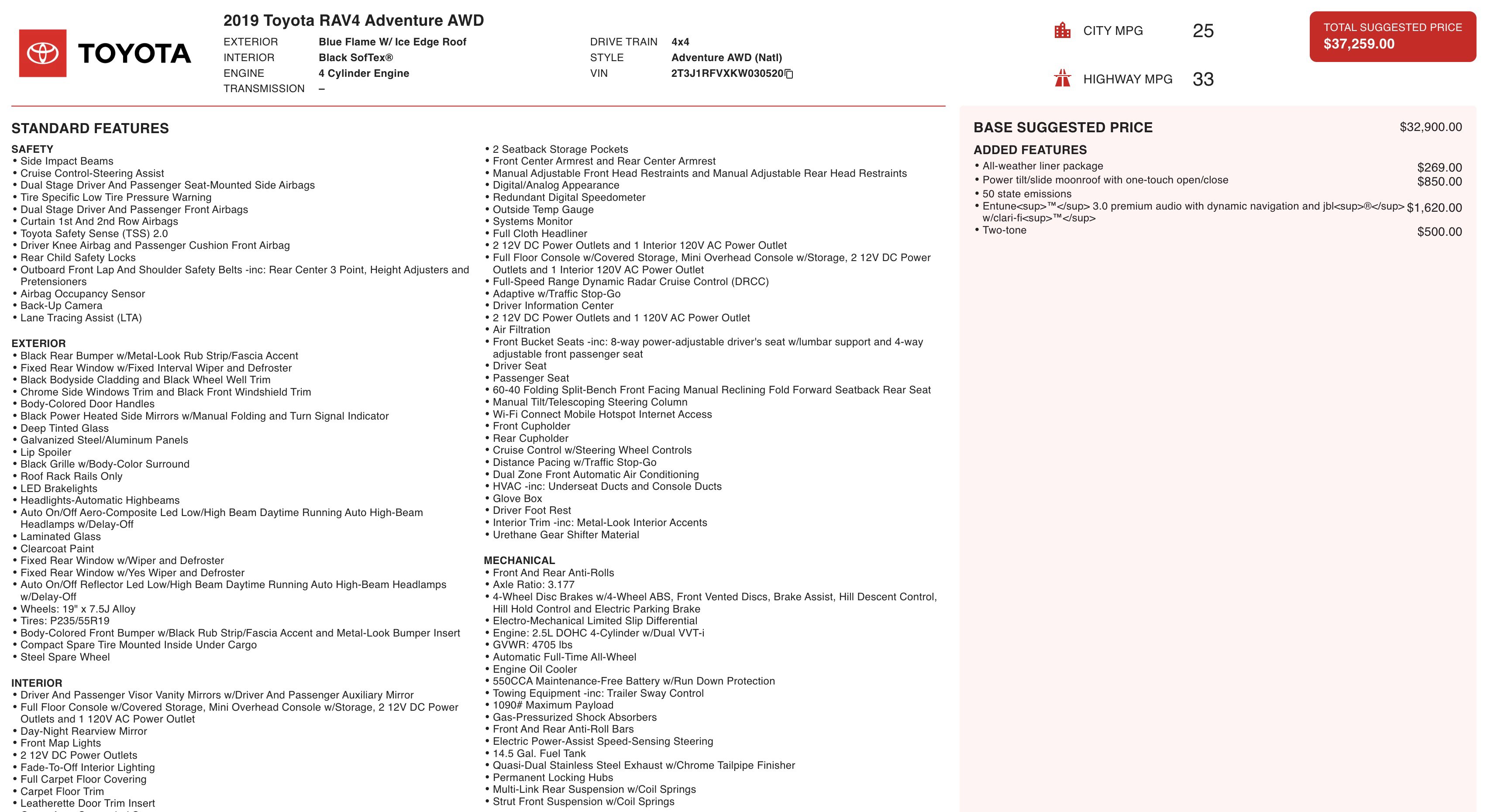 Used 2019 Toyota RAV4 Adventure w/ All Weather Liner Package image 2