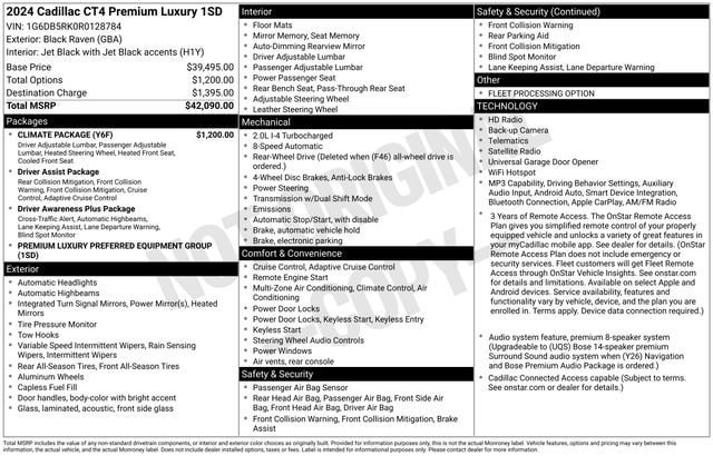 Certified 2024 Cadillac CT4 Premium Luxury w/ Climate Package RWD image 34
