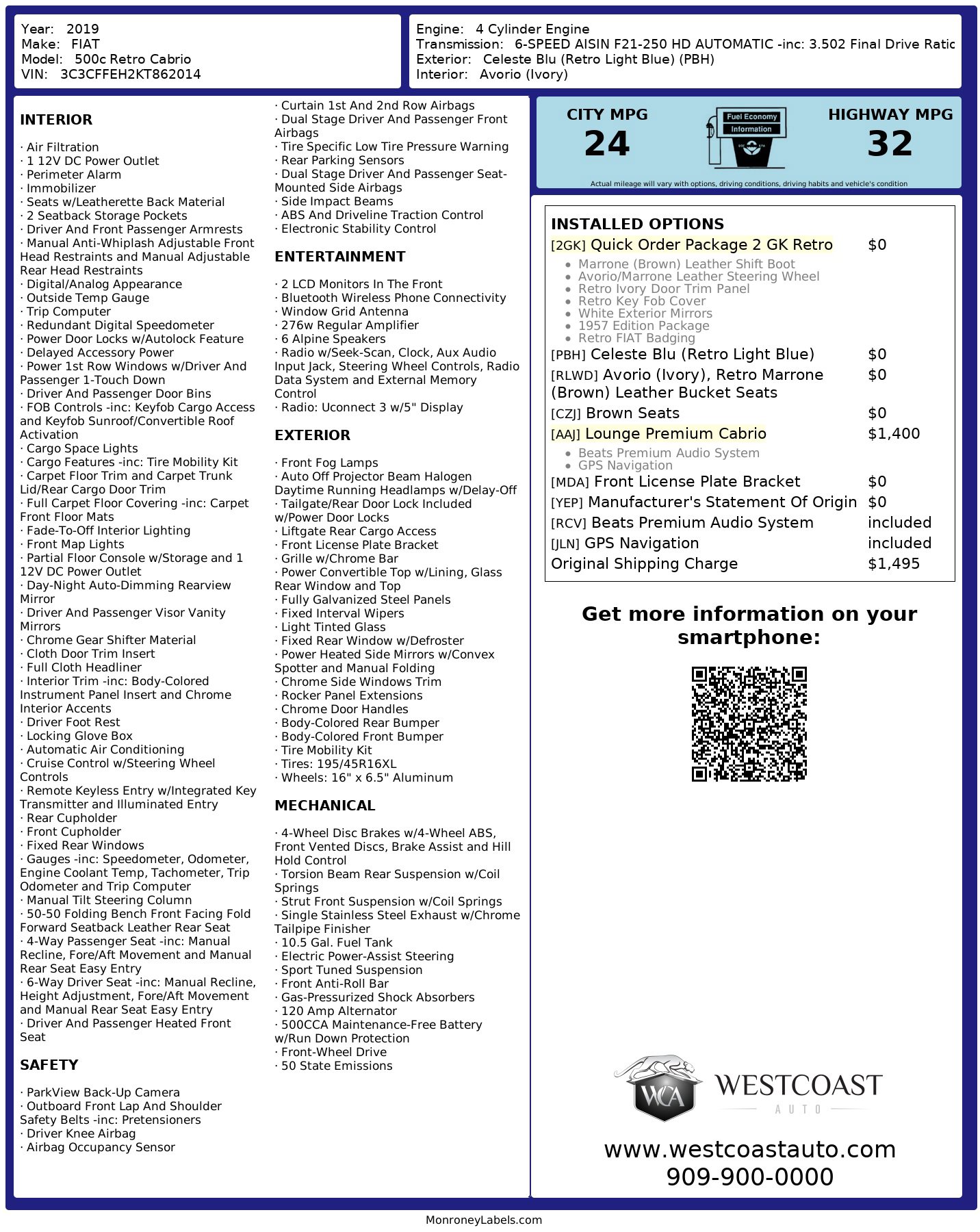 Used 2019 FIAT 500 Lounge image 12