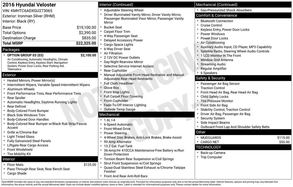 Used 2016 Hyundai Veloster Base w/ Option Group 03 image 5