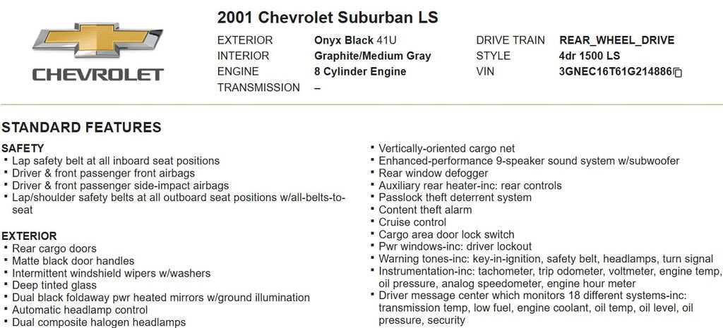 Used 2001 Chevrolet Suburban LS w/ LS Preferred Equipment Group image 16