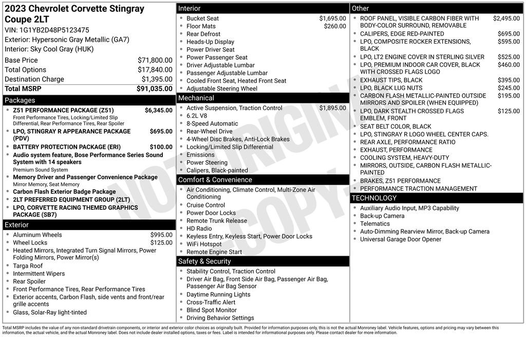 Used 2023 Chevrolet Corvette Stingray Preferred Cpe w/ Z51 Performance Package RWD image 56