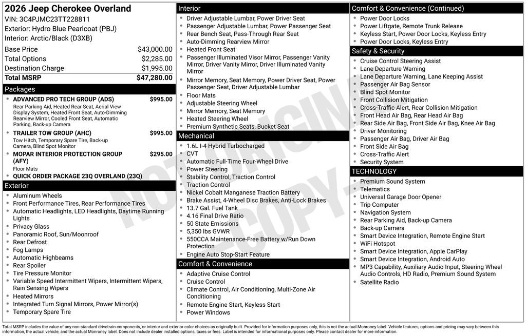 New 2026 Jeep Cherokee Overland w/ Trailer Tow Group AWD/4WD image 6