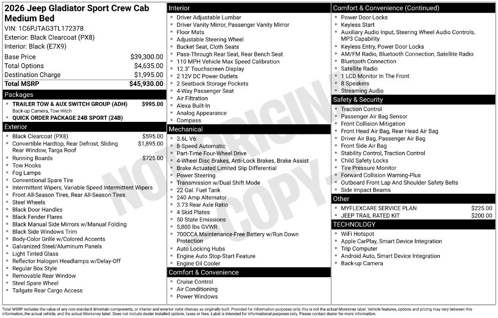 New 2026 Jeep Gladiator Sport AWD/4WD image 4