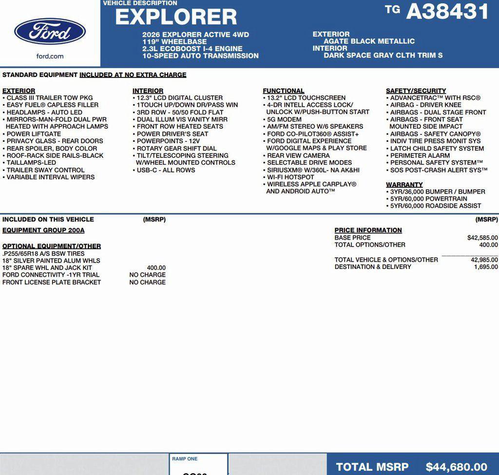 New 2026 Ford Explorer Active image 2