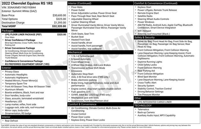 Certified 2022 Chevrolet Equinox RS w/ LPO, Floor Liner Package FWD image 37