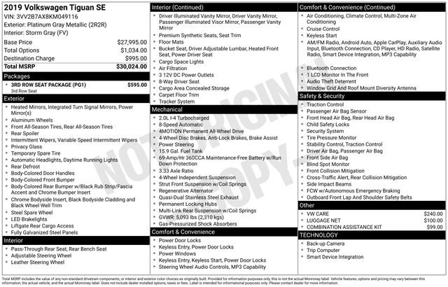 Used 2019 Volkswagen Tiguan SE w/ 3rd Row Seat Package AWD/4WD image 22