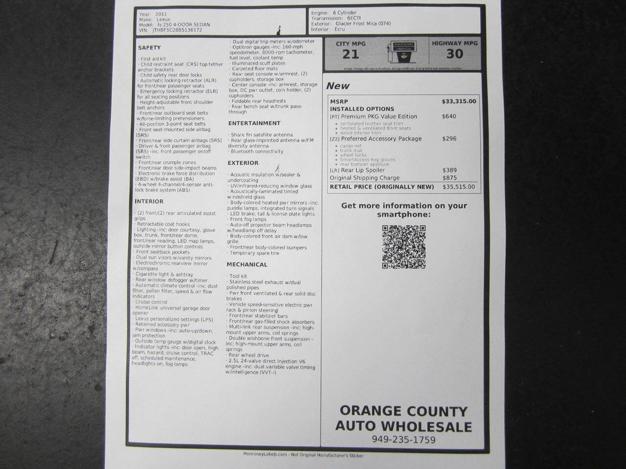 Used 2011 Lexus IS 250 w/ Premium Pkg Value Edition RWD image 35
