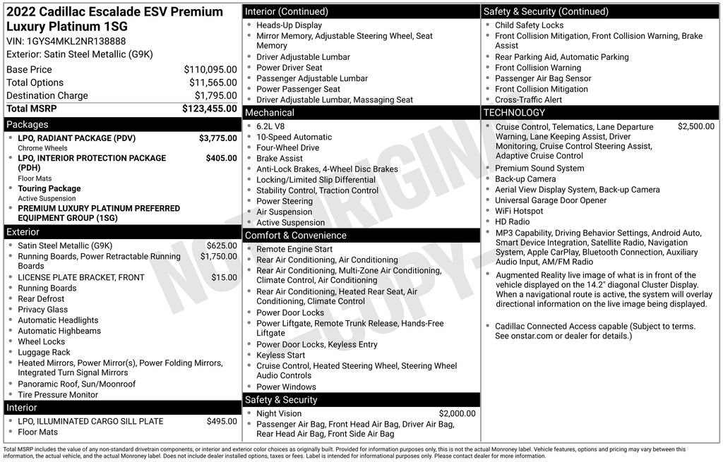 Used 2022 Cadillac Escalade ESV Premium Luxury Platinum w/ LPO, Radiant Package AWD/4WD image 4