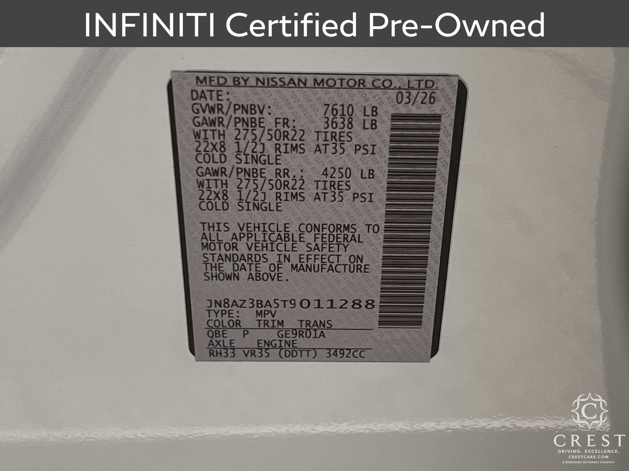 Certified 2026 INFINITI QX80 Luxe w/ Cargo Package RWD image 34