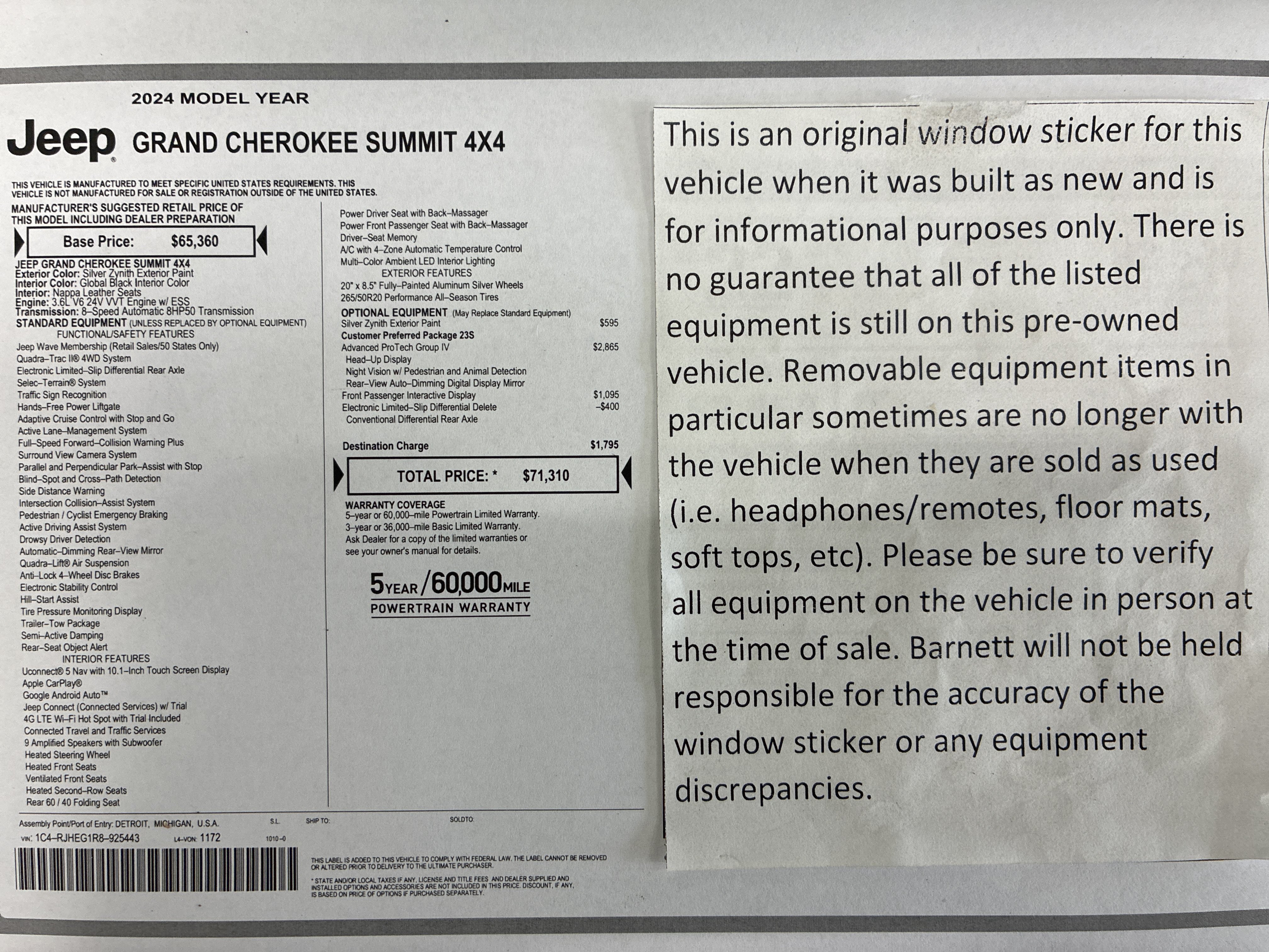 Certified 2024 Jeep Grand Cherokee Summit w/ Adv Protech Group IV AWD/4WD image 2