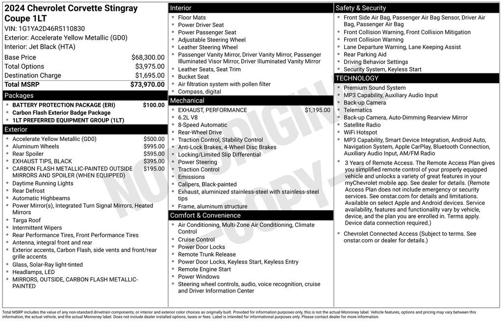 Used 2024 Chevrolet Corvette Stingray Coupe w/ Battery Protection Package RWD image 3