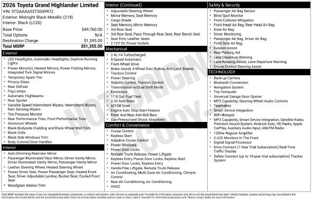 Used 2026 Toyota Grand Highlander FWD image 22