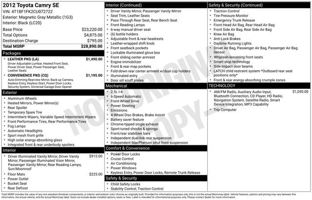 Used 2012 Toyota Camry SE w/ Leather Pkg FWD image 33