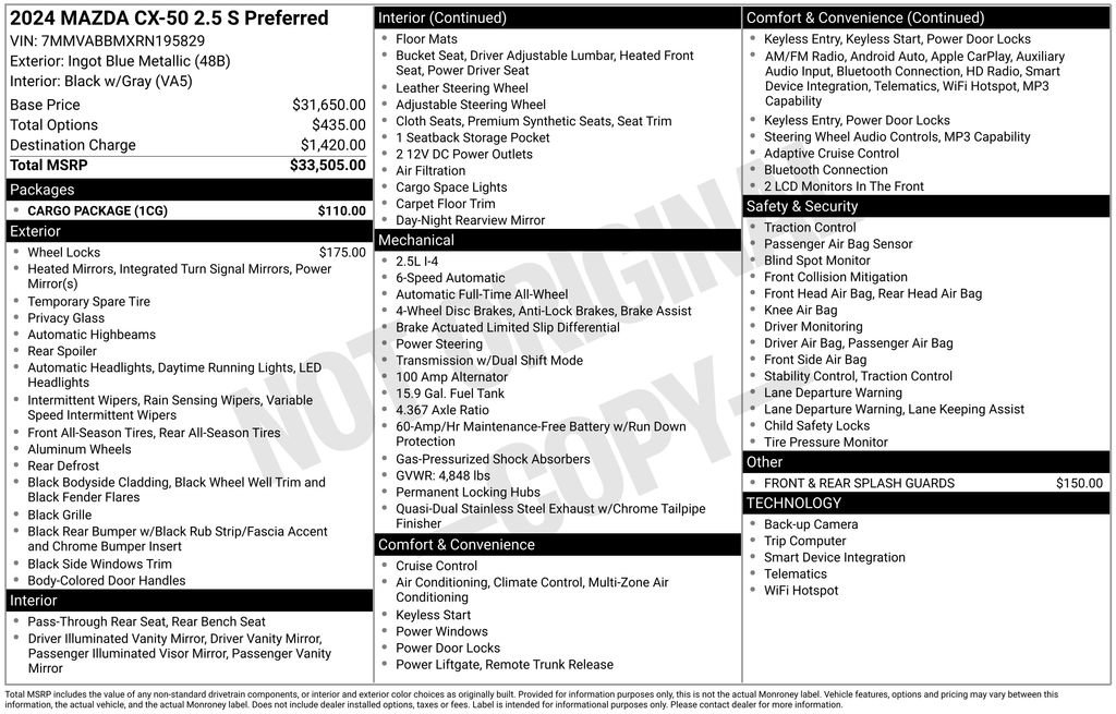 Certified 2024 MAZDA CX-50 AWD 2.5 S w/ Cargo Package image 4
