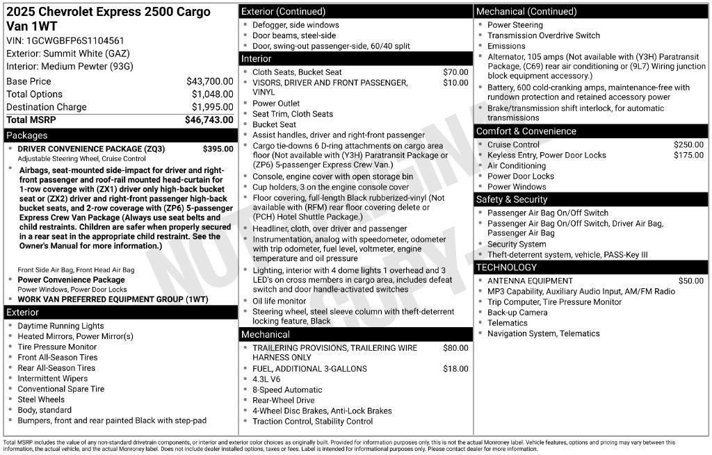Used 2025 Chevrolet Express 2500 Extended w/ Driver Convenience Package RWD image 2