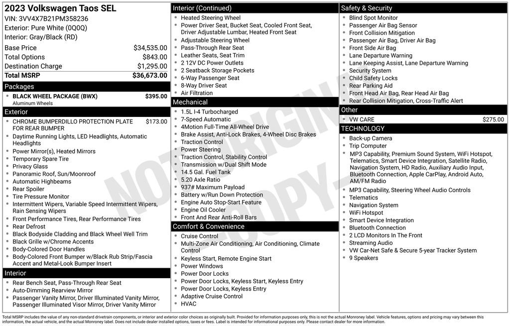 Certified 2023 Volkswagen Taos SEL w/ Black Wheel Package AWD/4WD image 2