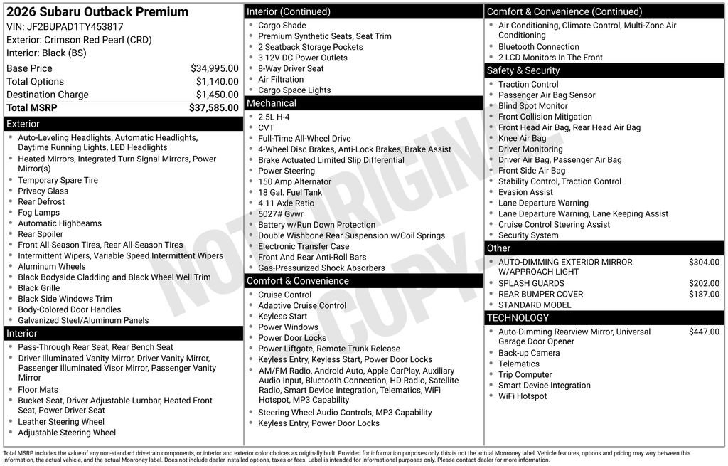 New 2026 Subaru Outback Premium image 6