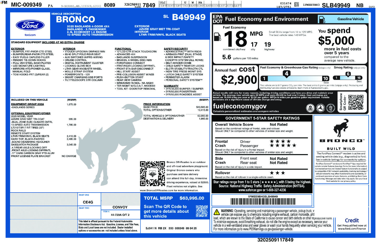 Used 2025 Ford Bronco Badlands w/ Sasquatch Package AWD/4WD image 2