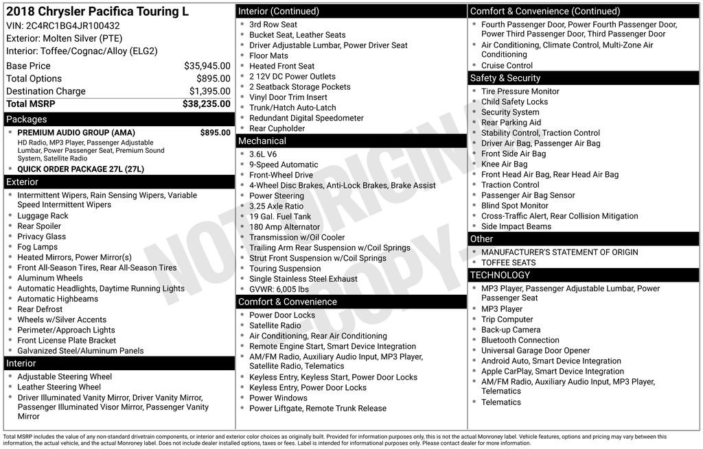 Used 2018 Chrysler Pacifica Touring-L w/ Premium Audio Group