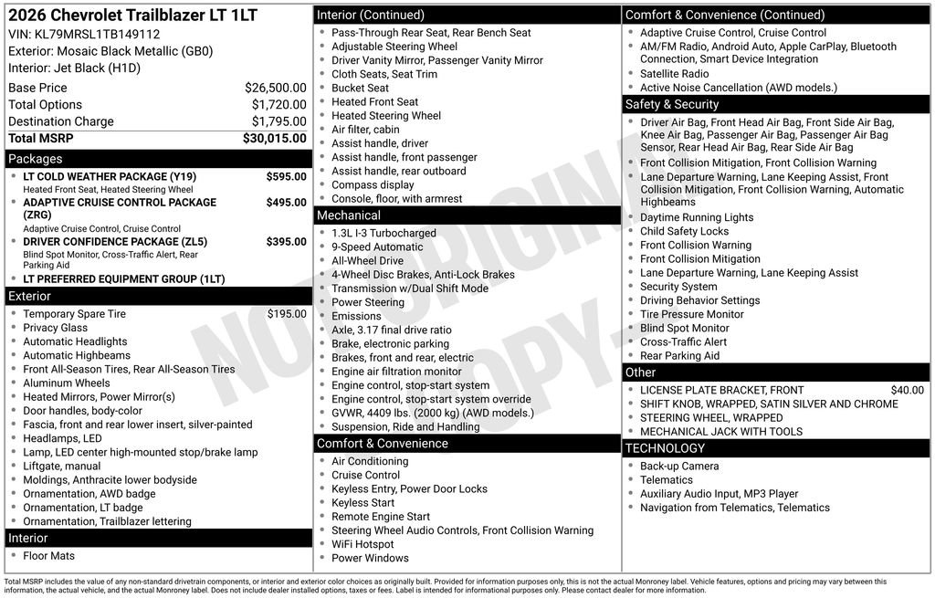 New 2026 Chevrolet TrailBlazer LT w/ LT Cold Weather Package AWD/4WD image 2
