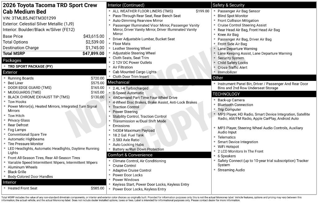 New 2026 Toyota Tacoma TRD Sport AWD/4WD image 4