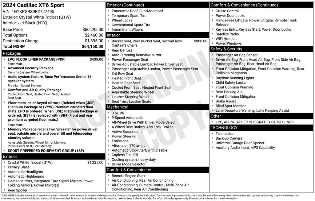 Certified 2024 Cadillac XT6 Sport w/ LPO, Floor Liner Package AWD/4WD image 3