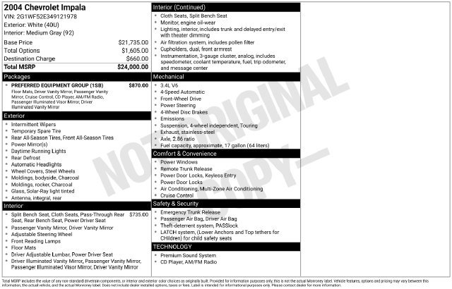 Used 2004 Chevrolet Impala w/ Preferred Equipment Group FWD image 32