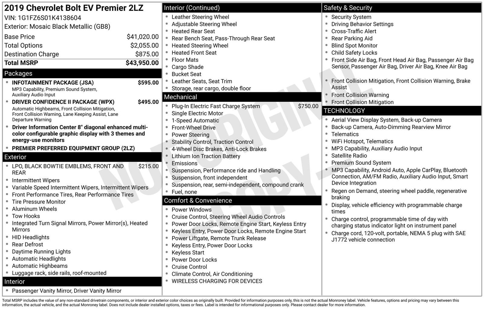 Used 2019 Chevrolet Bolt Premier w/ Infotainment Package image 3