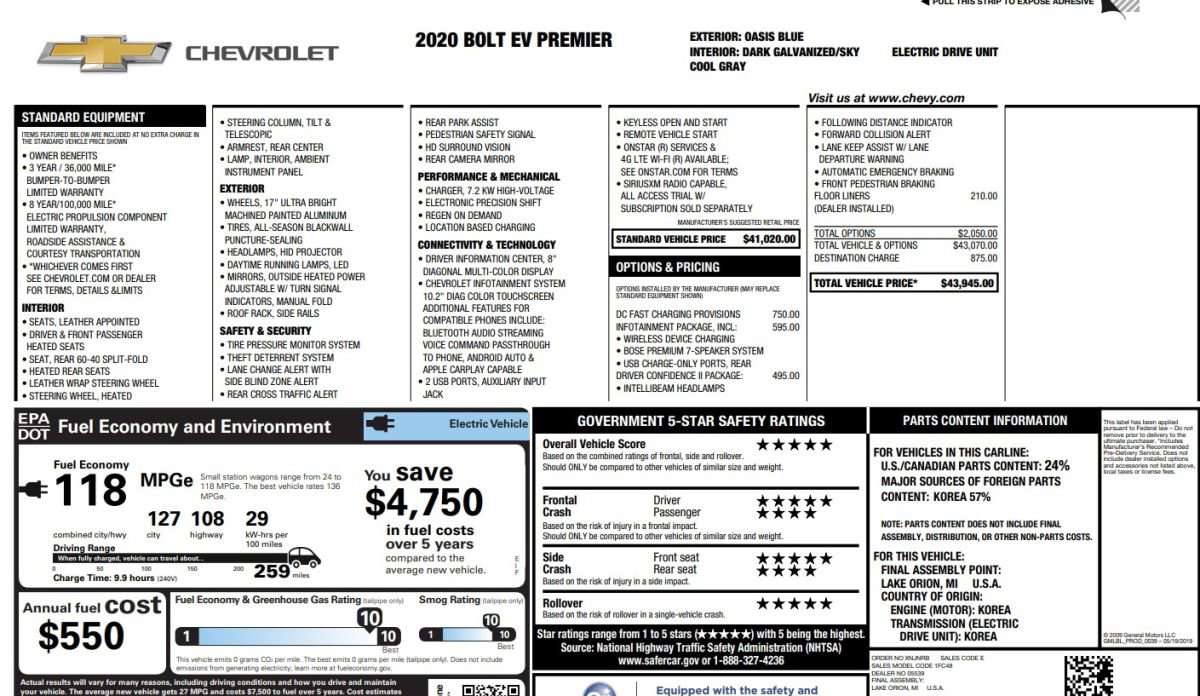 Used 2020 Chevrolet Bolt Premier w/ Infotainment Package image 12