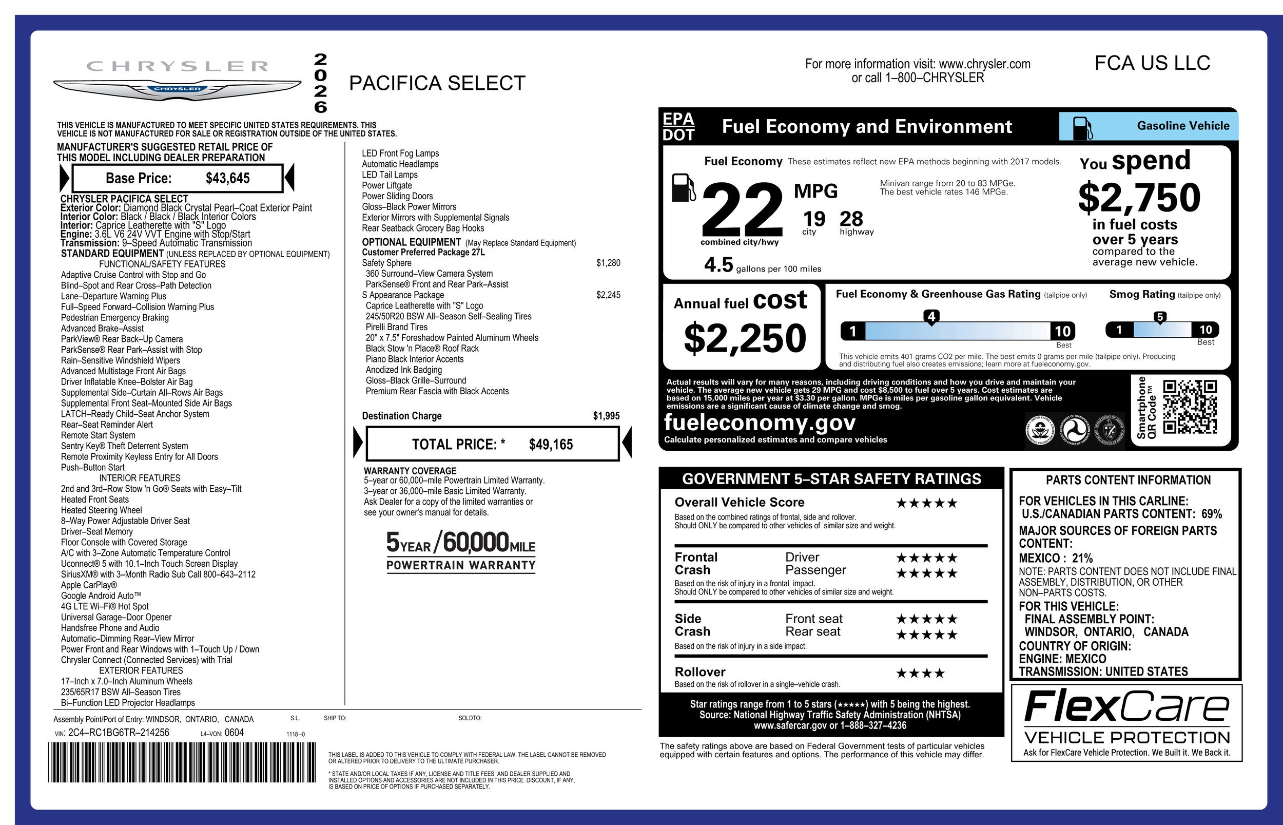 New 2026 Chrysler Pacifica Select w/ S Appearance Package image 42