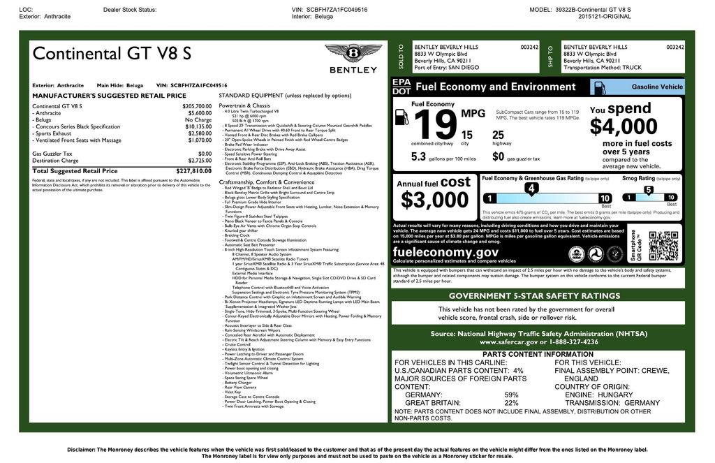 Used 2015 Bentley Continental GT V8 S image 3