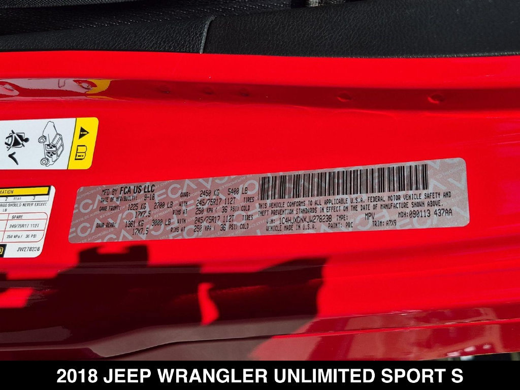 Used 2018 Jeep Wrangler Unlimited Sport S AWD/4WD image 25